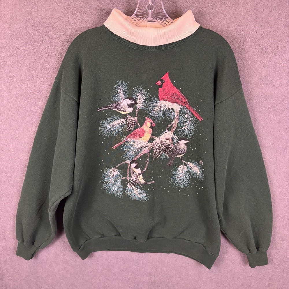 Cotton Grove Womens L Sweatshirt Birds Graphic Made In USA 90's Grandma Vintage